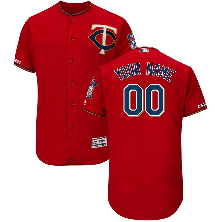 Minnesota Twins Majestic Alternate Flex Base Authentic Collection Custom Jersey Scarlet