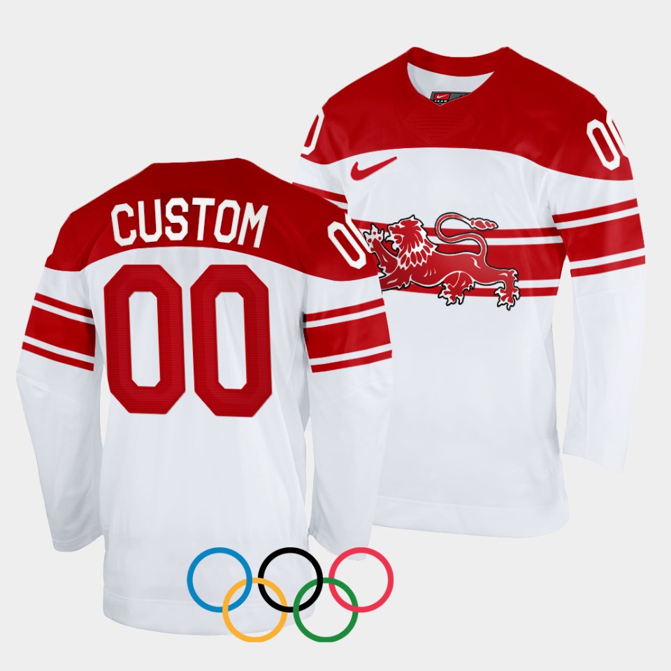 Denmark Hockey Custon Men's 2022 Winter Olympics Home Jersey - White