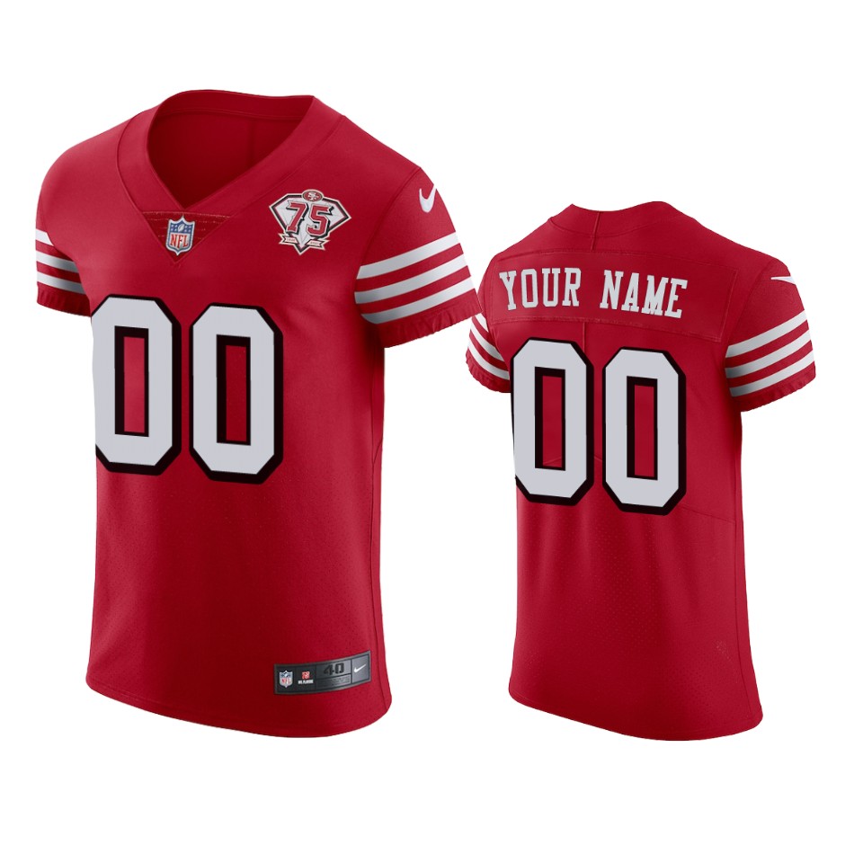 Nike 49ers Custom Red Rush Men's 75th Anniversary Stitched NFL Vapor Untouchable Elite Jersey