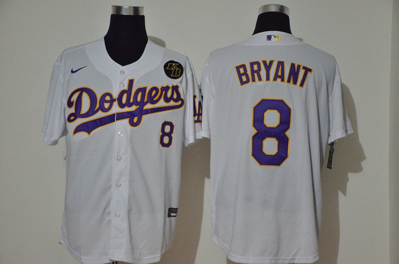 Los Angeles Dodgers #8 Kobe Bryant Men??s Nike White Purple No. Cool Base KB Patch MLB Jersey