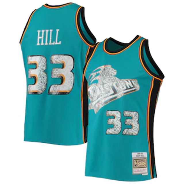 Nike Pistons #33 Grant Hill Mitchell & Ness 1996-97 Hardwood Classics NBA 75th Anniversary Diamond Swingman Jersey - Teal
