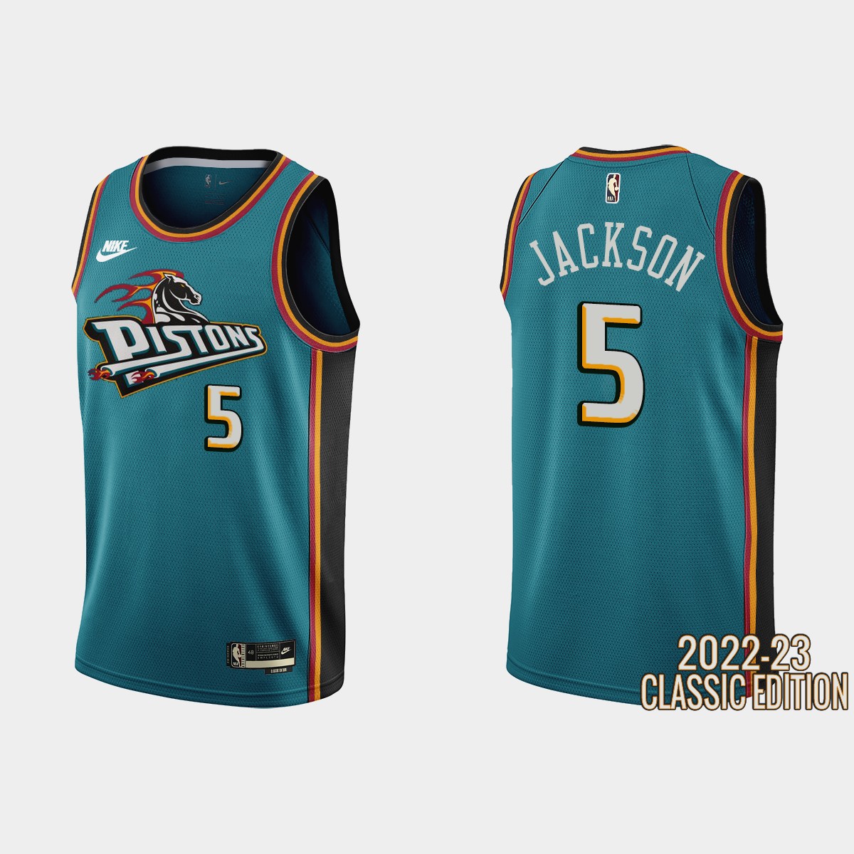 Detroit Pistons #5 Frank Jackson Teal Men's Nike NBA 2022-23 Classic Edition Jersey