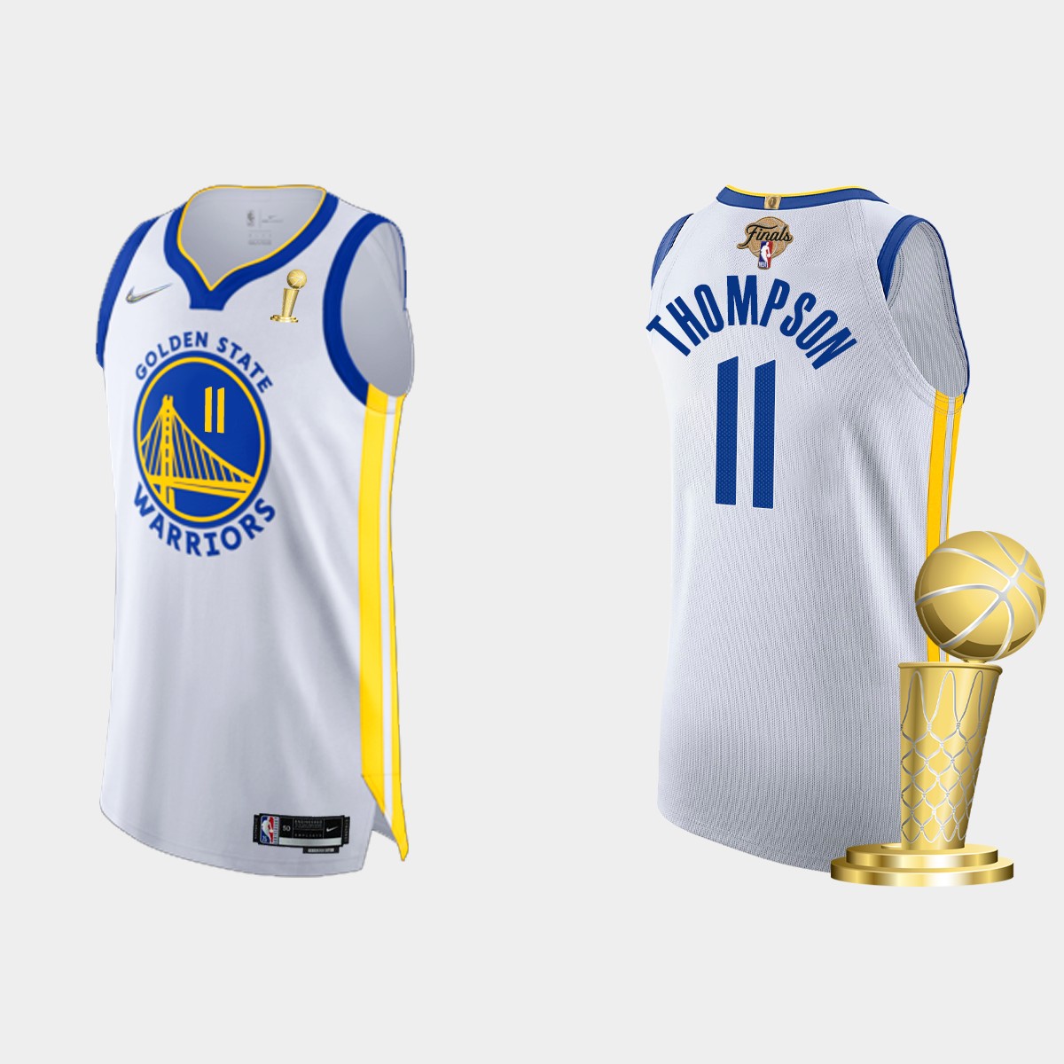 Golden State Warriors #11 Klay Thompson Men's Nike White 2021-22 NBA Finals Champions Authentic Jersey