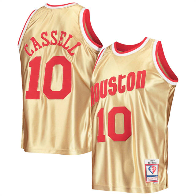 Nike Rockets #91 Sam Cassell Men's Gold Mitchell & Ness 75th Anniversary 1993-94 Hardwood Classics Swingman Jersey
