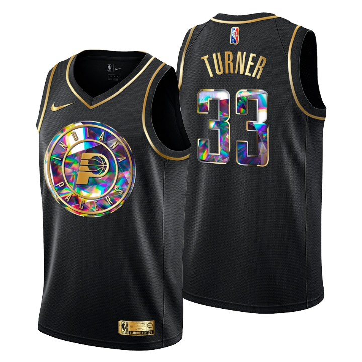 Indiana Pacers #33 Myles Turner Men's Golden Edition Diamond Logo 2021/22 Swingman Jersey - Black