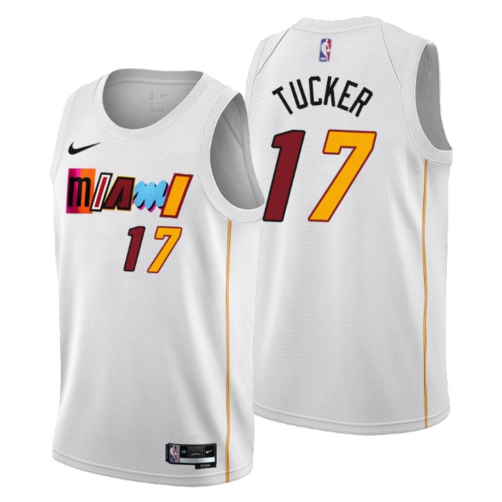 Nike Heat #17 P.J. Tucker Men's 2022-23 City Edition NBA Jersey - Cherry Blossom White