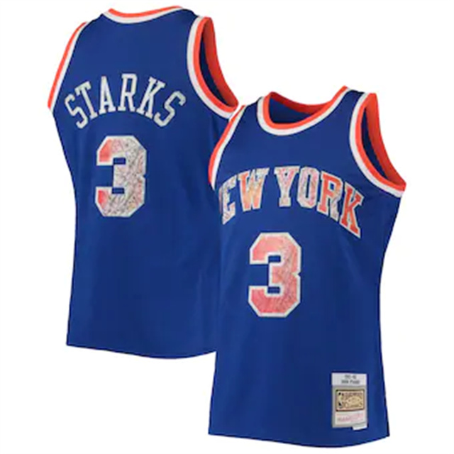 Nike Knicks #3 John Starks Mitchell & Ness 1996-97 Hardwood Classics NBA 75th Anniversary Diamond Swingman Jersey - Blue
