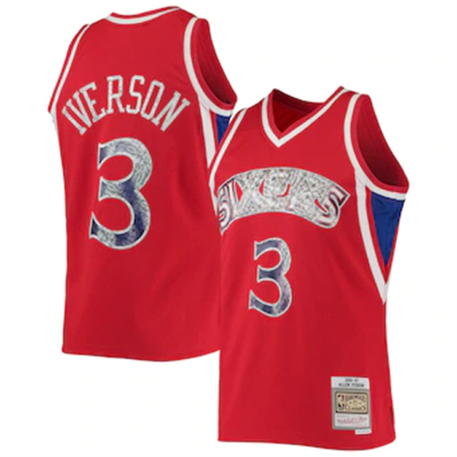 Nike 76ers #3 Allen Iverson Mitchell & Ness 1996-97 Hardwood Classics NBA 75th Anniversary Diamond Swingman Jersey - Red