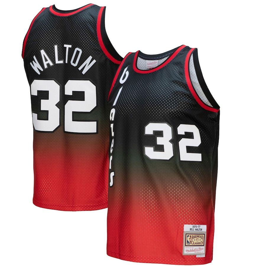 Portland Trail Blazers #32 Bill Walton Mitchell & Ness Men's Red/Black 1976/77 Hardwood Classics Fadeaway Swingman Player Jersey