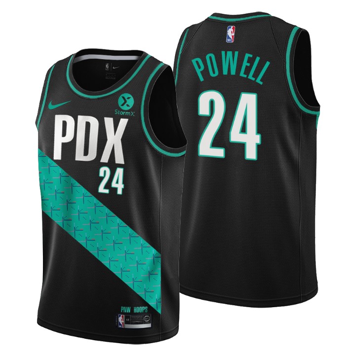 Nike Blazers #24 Norman Powell Men's 2022-23 City Edition NBA Jersey - Cherry Blossom Black