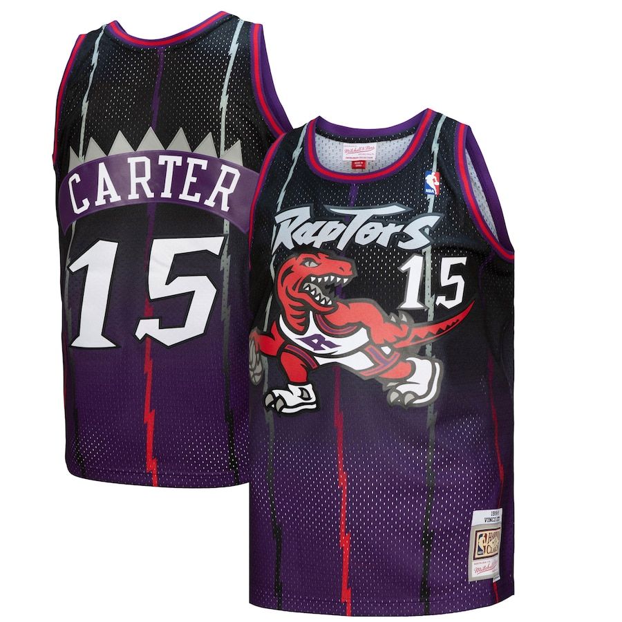 Toronto Raptors #15 Vince Carter Mitchell & Ness Men's Purple/Black 1998/99 Hardwood Classics Fadeaway Swingman Player Jersey