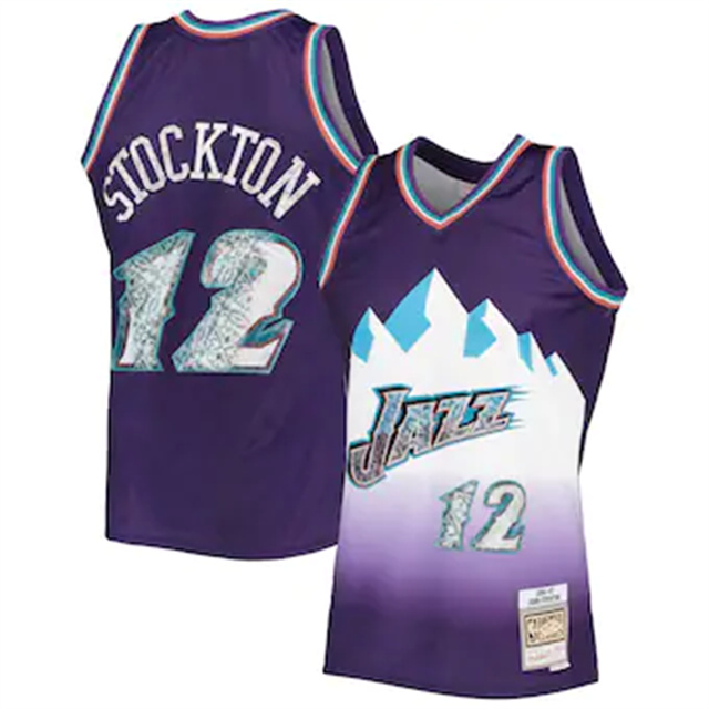 Nike Jazz #12 John Stockton Mitchell & Ness 1996-97 Hardwood Classics NBA 75th Anniversary Diamond Swingman Jersey - Purple