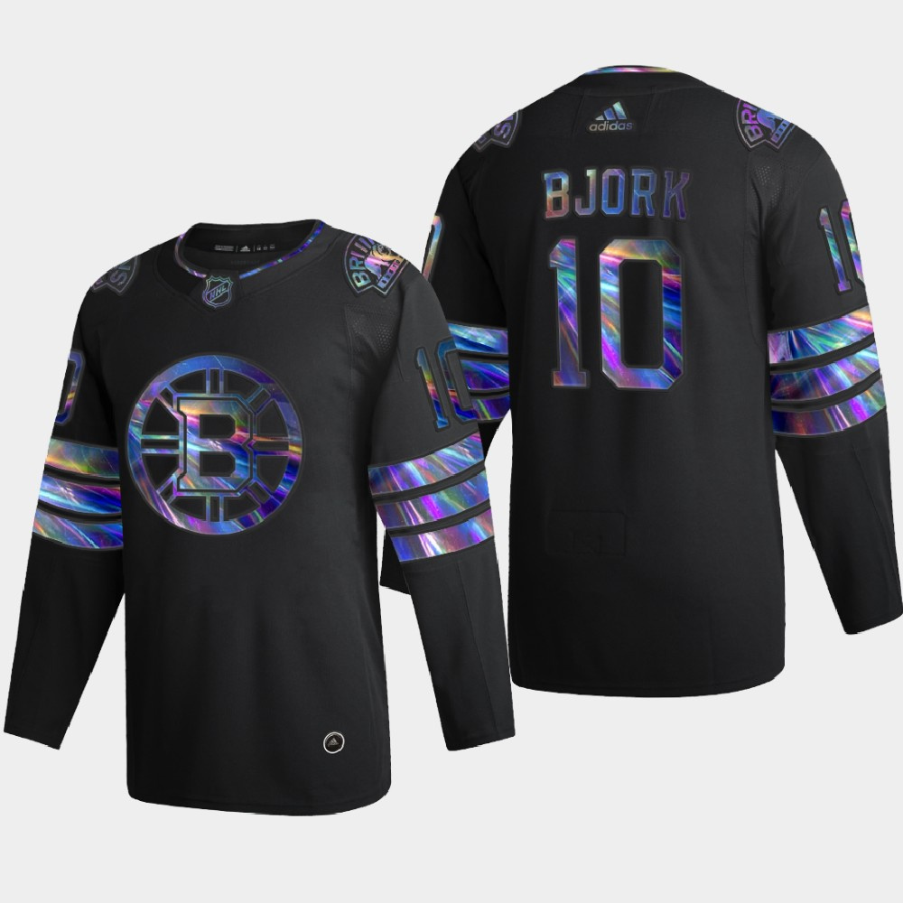 Washington Bruins #10 Anders Bjork Men's Nike Iridescent Holographic Collection MLB Jersey - Black