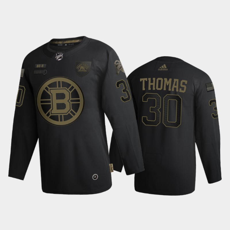 Boston Bruins #30 Tim Thomas Men's Adidas 2020 Veterans Day Authentic NHL Jersey - Black