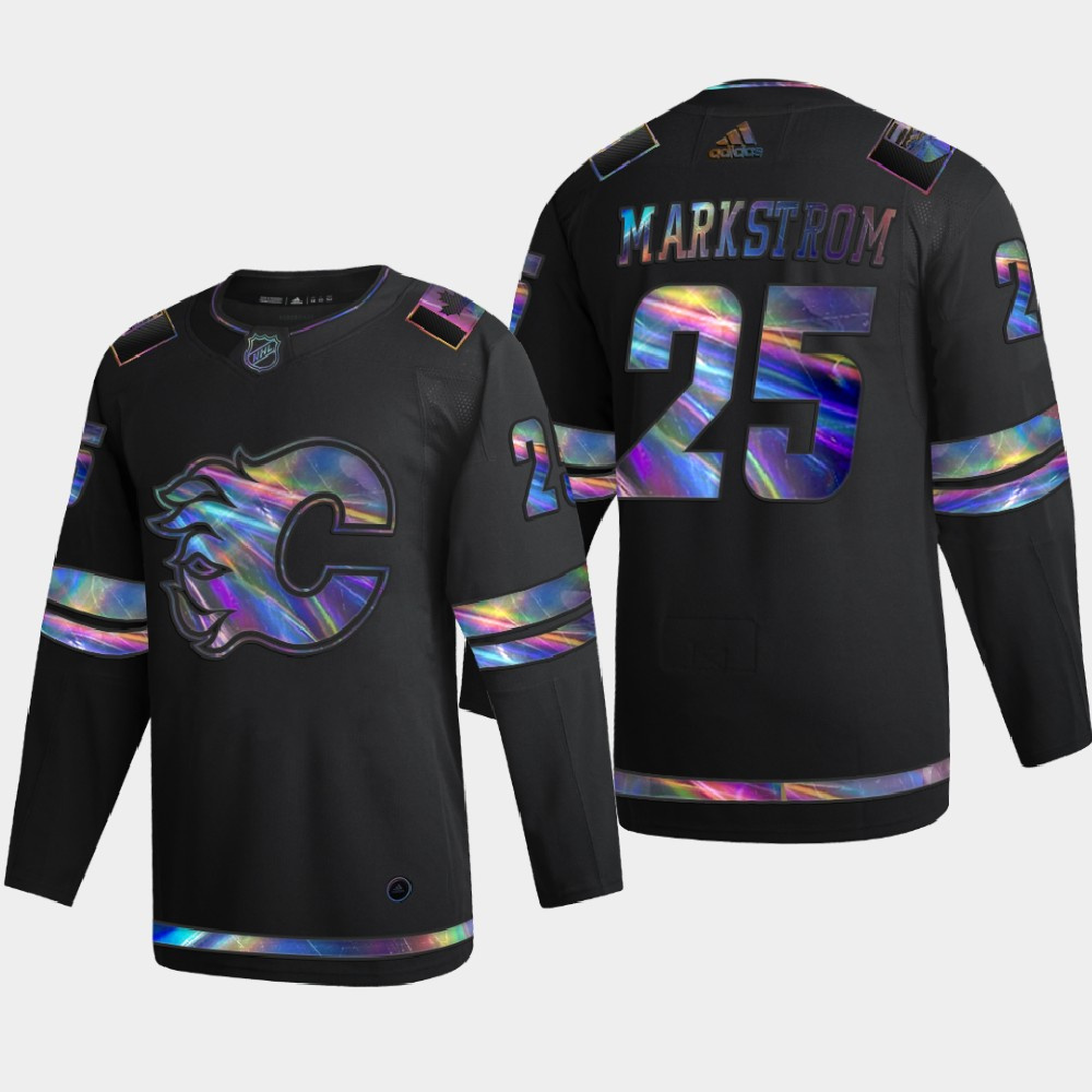 Calgary Flames #25 Jacob Markstrom Men's Nike Iridescent Holographic Collection MLB Jersey - Black