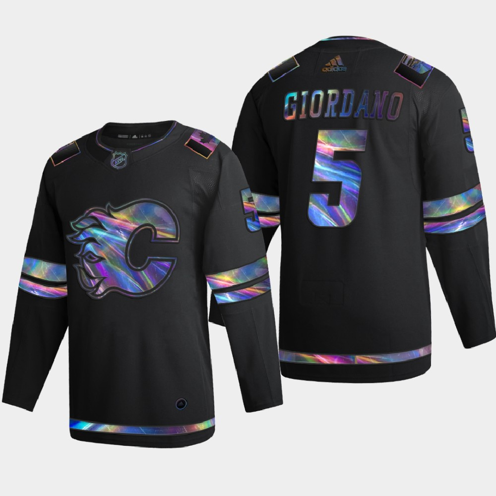 Calgary Flames #5 Mark Giordano Men's Nike Iridescent Holographic Collection MLB Jersey - Black