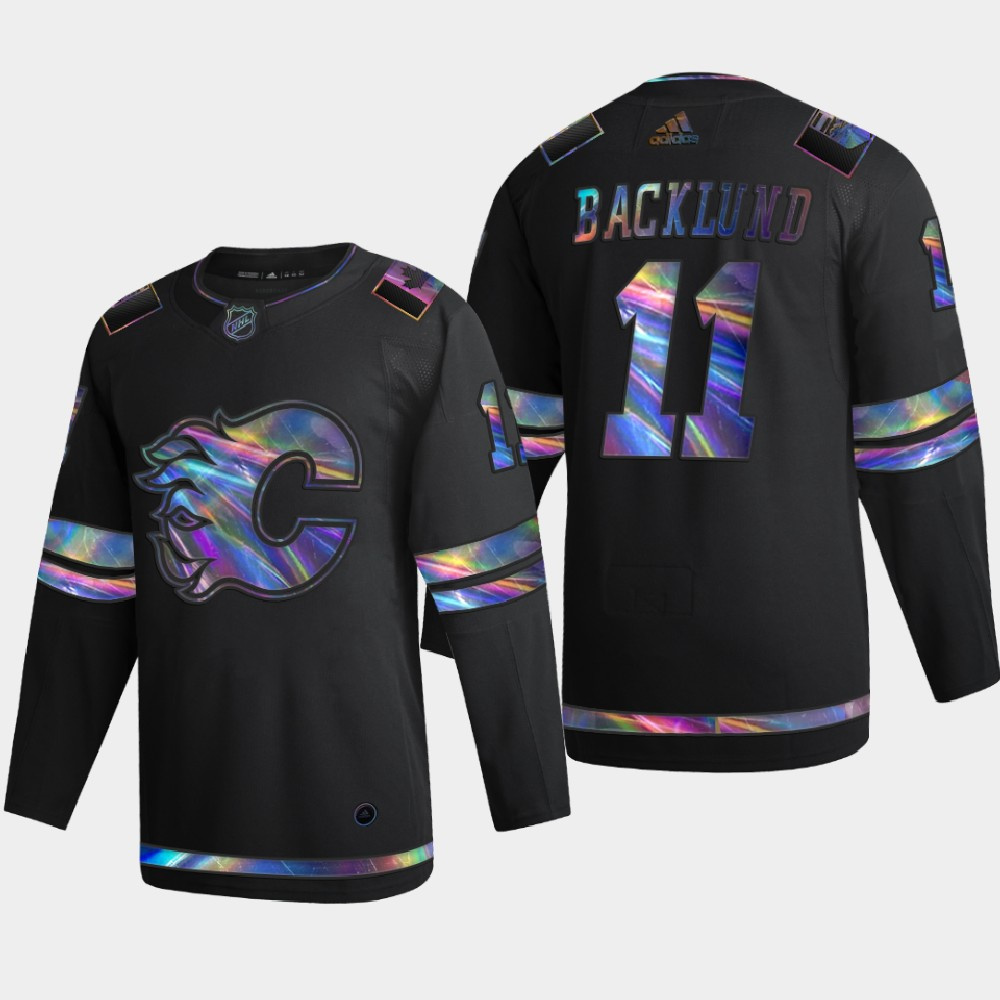 Calgary Flames #11 Mikael Backlund Men's Nike Iridescent Holographic Collection MLB Jersey - Black