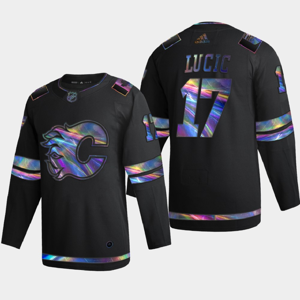 Calgary Flames #17 Milan Lucic Men's Nike Iridescent Holographic Collection MLB Jersey - Black