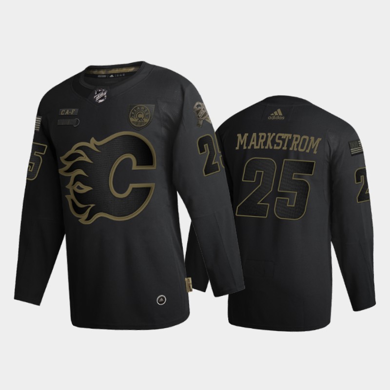 Calgary Flames #25 Jacob Markstrom Men's Adidas 2020 Veterans Day Authentic NHL Jersey - Black