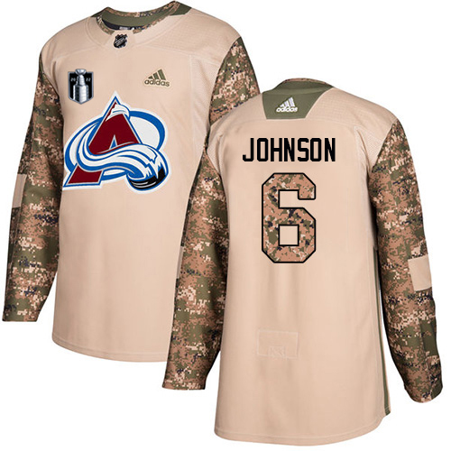 Adidas Avalanche #6 Erik Johnson Camo 2022 Stanley Cup Final Patch Authentic Veterans Day Stitched NHL Jersey