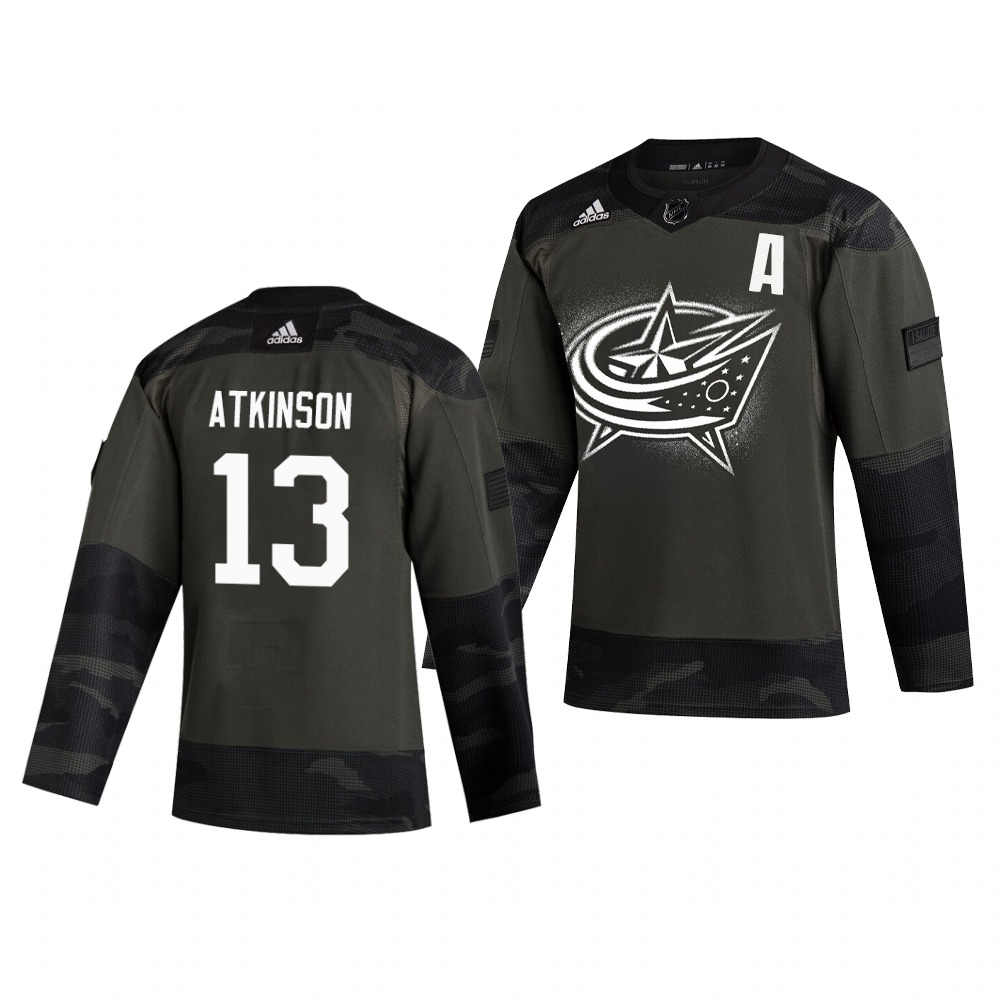 Columbus Blue Jackets #13 Cam Atkinson Adidas 2019 Veterans Day Men's Authentic Practice NHL Jersey Camo