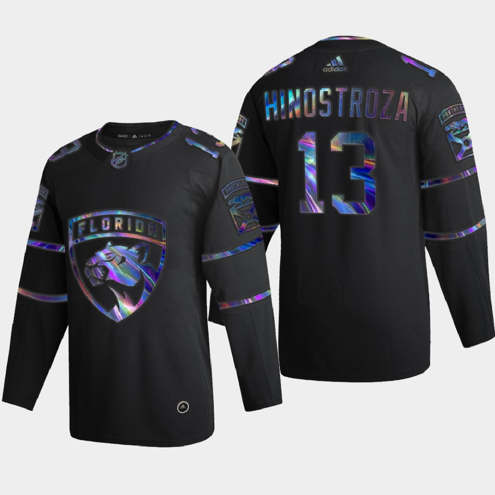 Florida Panthers #13 Vinnie Hinostroza Men's Nike Iridescent Holographic Collection MLB Jersey - Black
