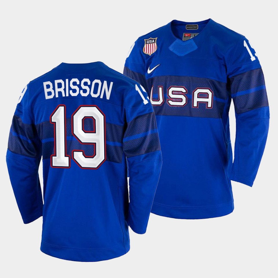 USA Hockey #19 Brendan Brisson Men's 2022 Beijing Winter Olympic Alternate Jersey - Blue