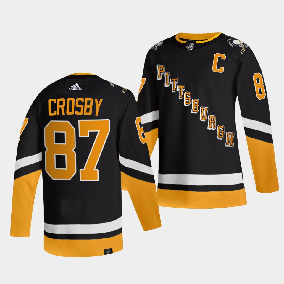 Adidas Penguins #87 Sidney Crosby Men's 2021-22 Alternate Authentic NHL Jersey - Black