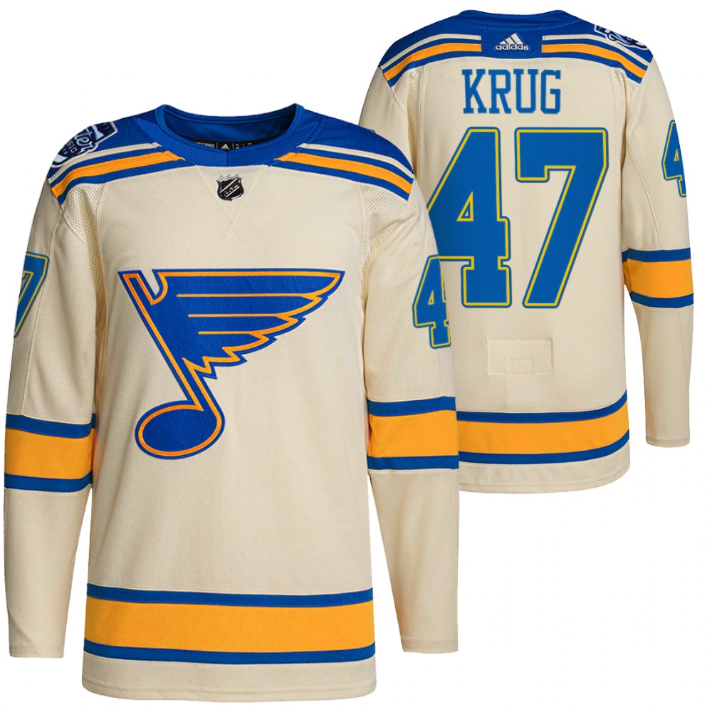 St. Louis Blues #47 Torey Krug Men's Adidas 2022 Winter Classic NHL Authentic Jersey Cream