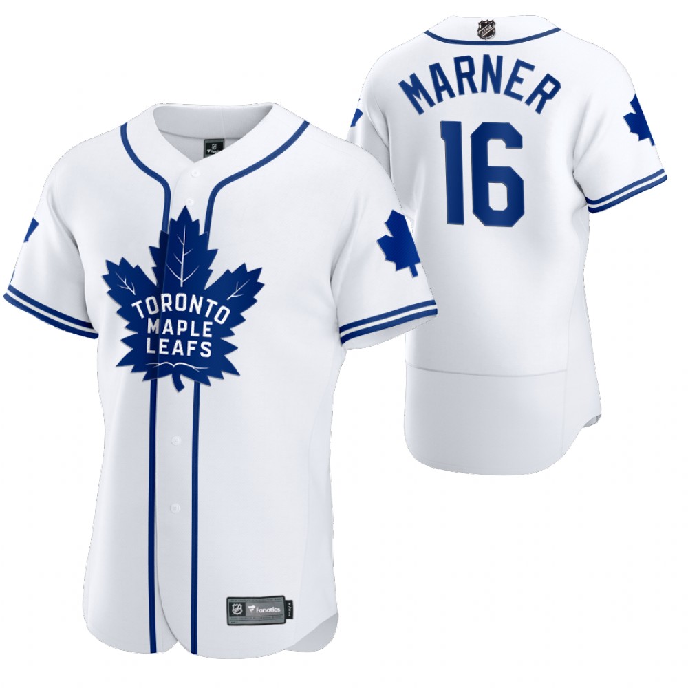 Toronto Maple Leafs #16 Mitchell Marner Men's 2020 NHL x MLB Crossover Edition Baseball Jersey White