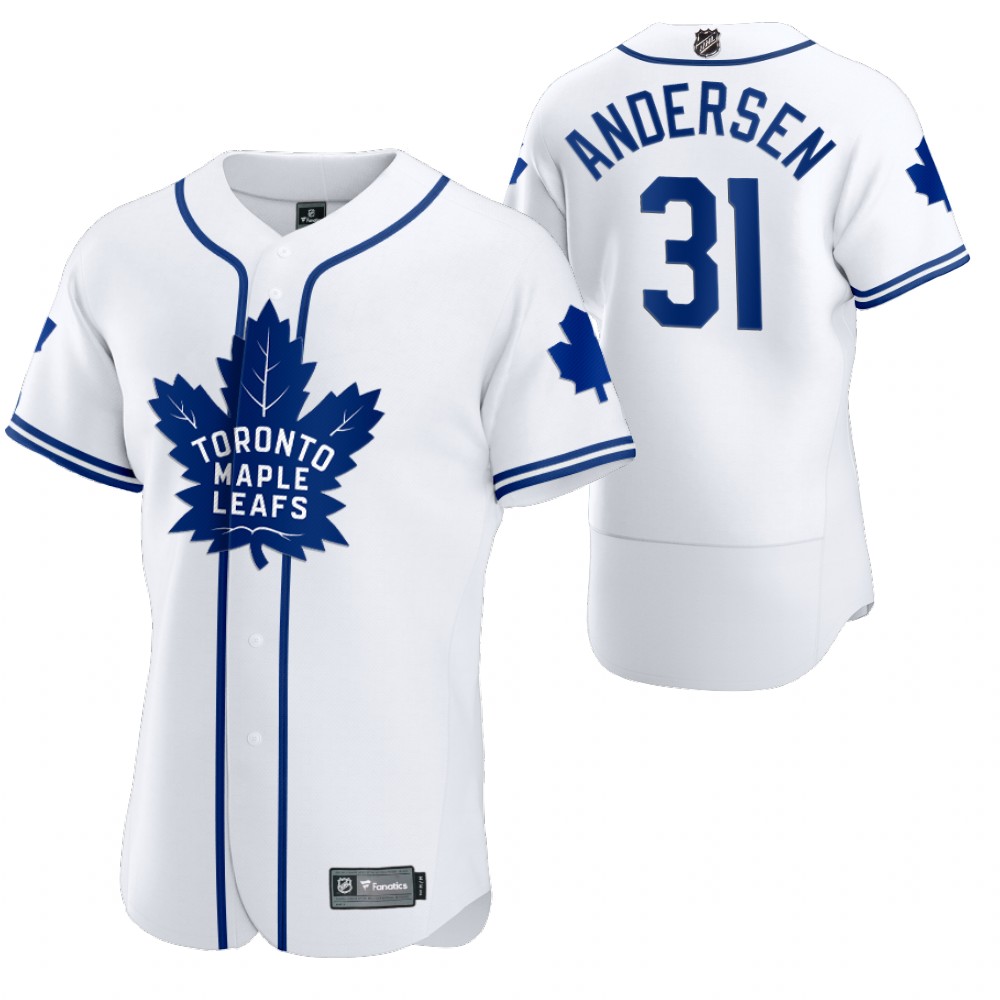 Toronto Maple Leafs #31 Frederik Andersen Men's 2020 NHL x MLB Crossover Edition Baseball Jersey White