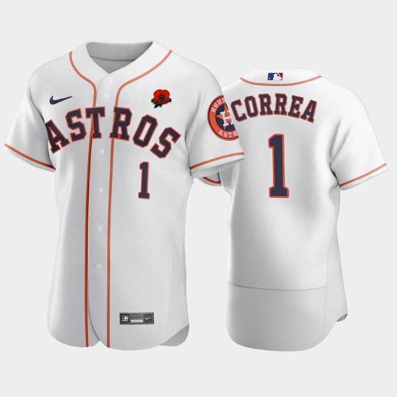 Houston Astros #1 Carlos Correa Men's Nike Authentic 2021 Memorial Day MLB Jersey - White