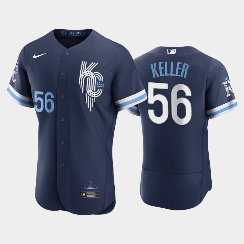 Kansas City Royals #56 Brad Keller Men's Nike Authentic 2022 City Connect Navy Jersey