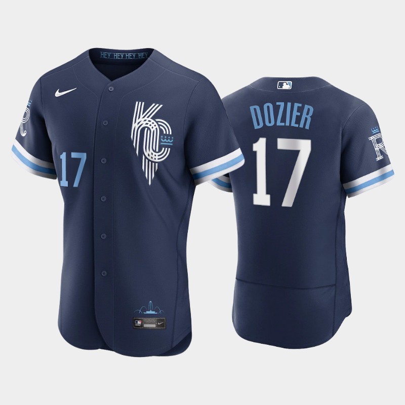 Kansas City Royals #17 Hunter Dozier Men's Nike Authentic 2022 City Connect Navy Jersey