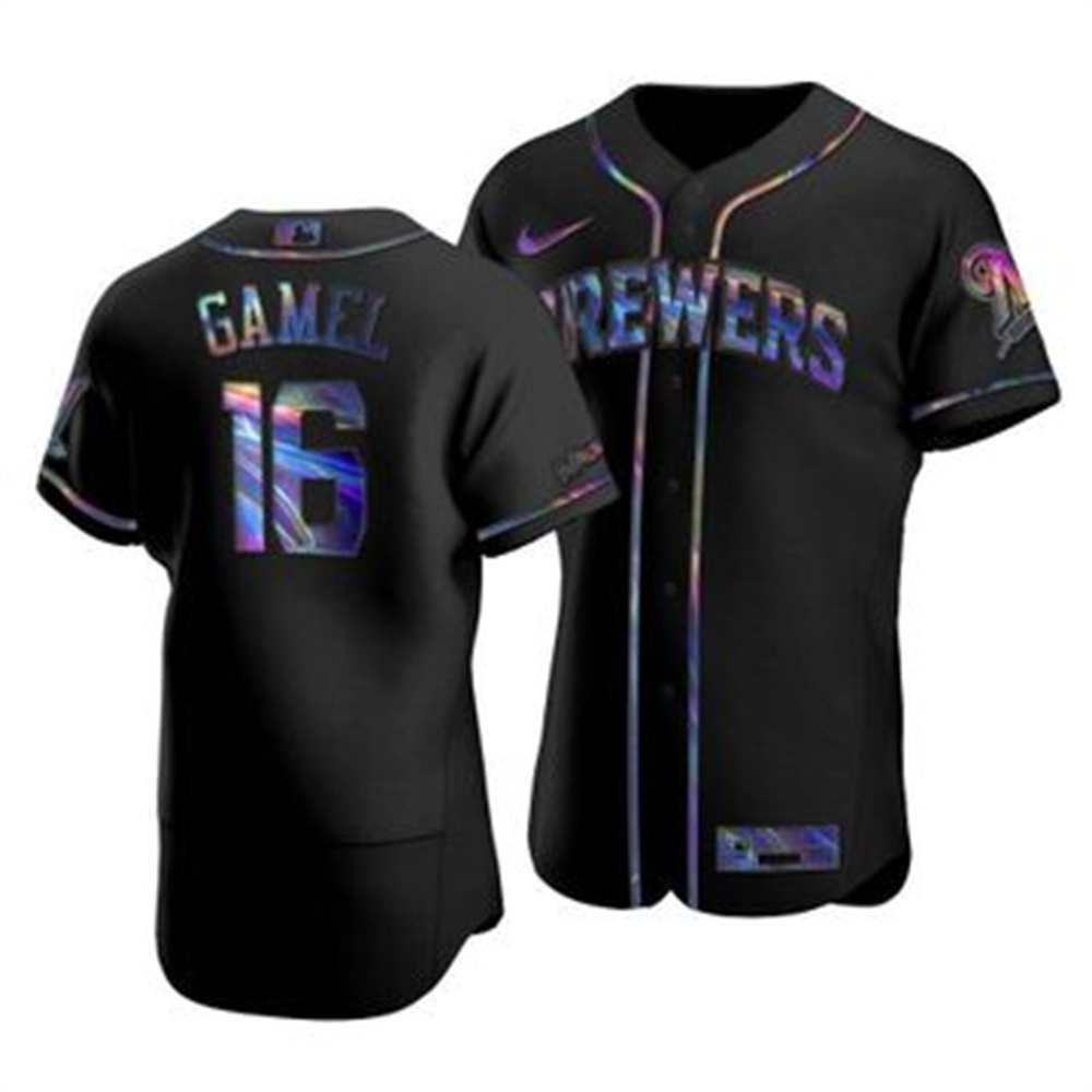 Milwaukee Brewers #16 Ben Gamel Men's Nike Iridescent Holographic Collection MLB Jersey - Black