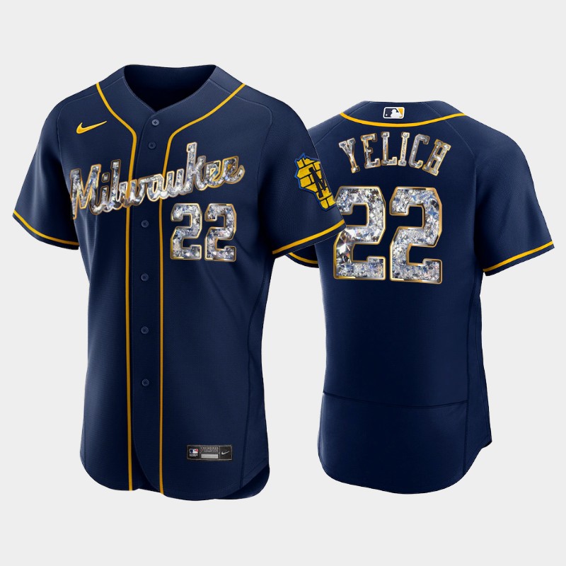 Milwaukee Brewers #22 Christian Yelich Men's Nike Diamond Edition MLB Jersey - Navy