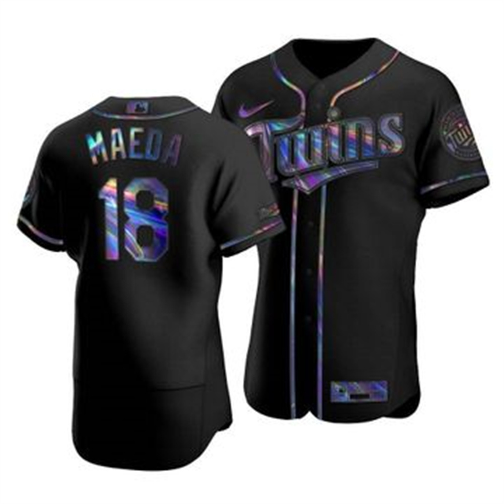 Minnesota Twins #18 Kenta Maeda Men's Nike Iridescent Holographic Collection MLB Jersey - Black