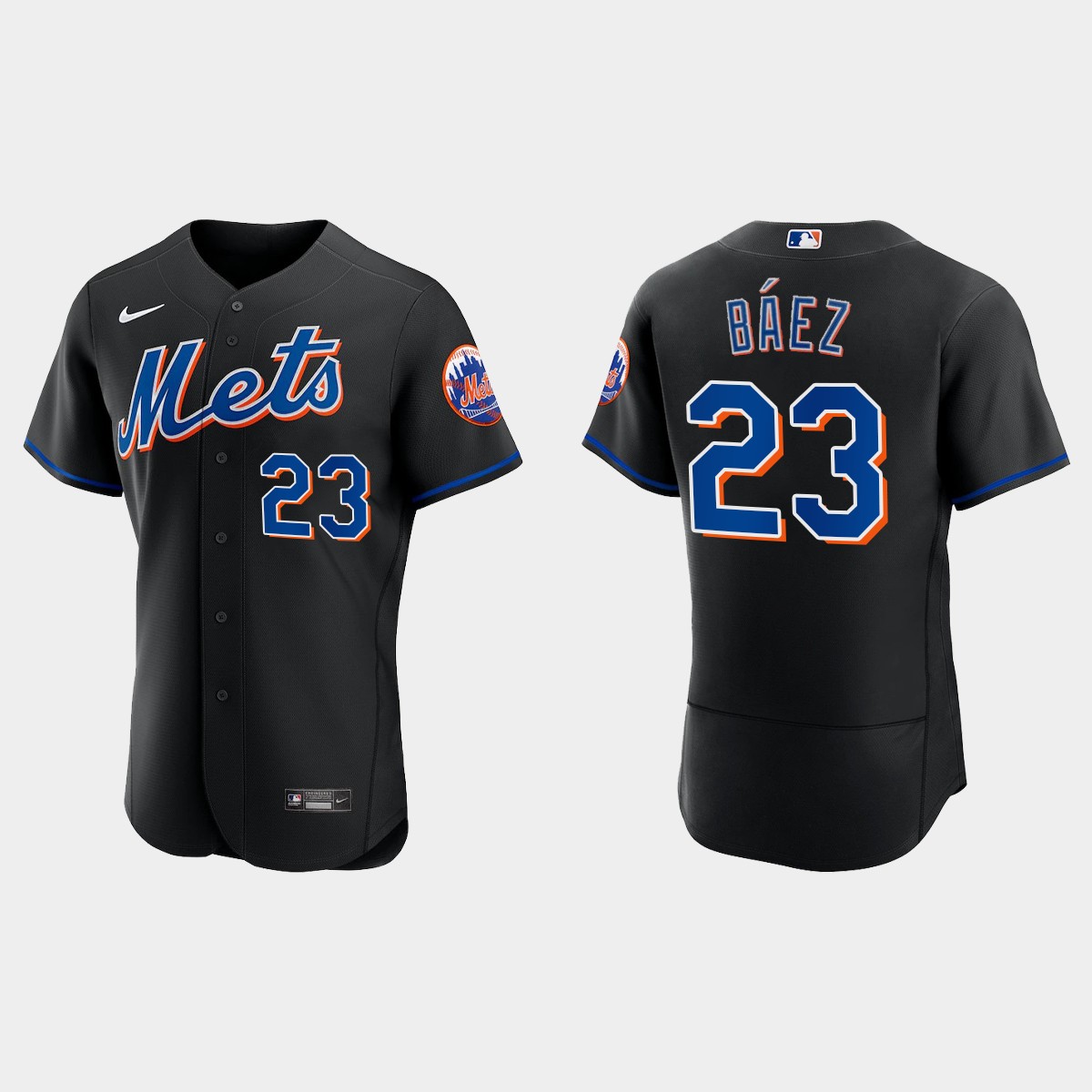 New York Mets #23 Javier Baez Men's Nike 2022 Authentic Alternate Stitched MLB Jersey - Black