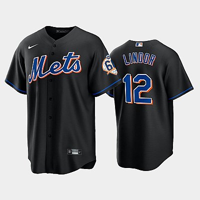 New York Mets #12 Francisco Lindor 60th Anniversary Replica Black Men's Jersey