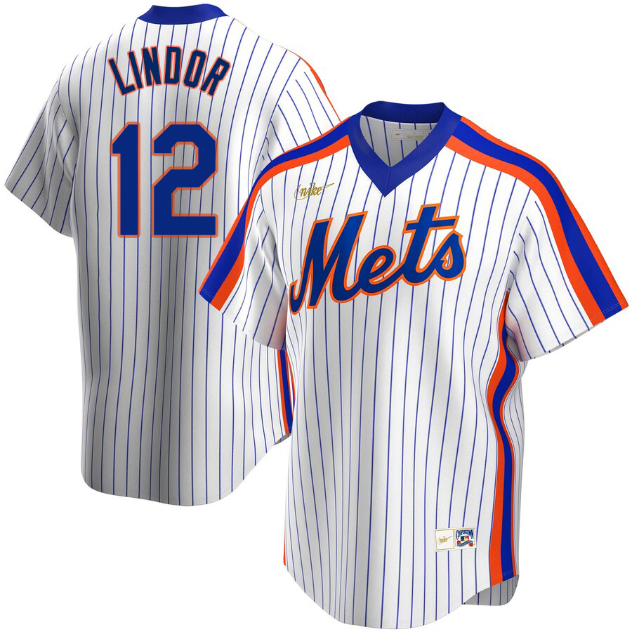 New York Mets #12 Francisco Lindor Men's Nike White Cooperstown Collection MLB Jersey