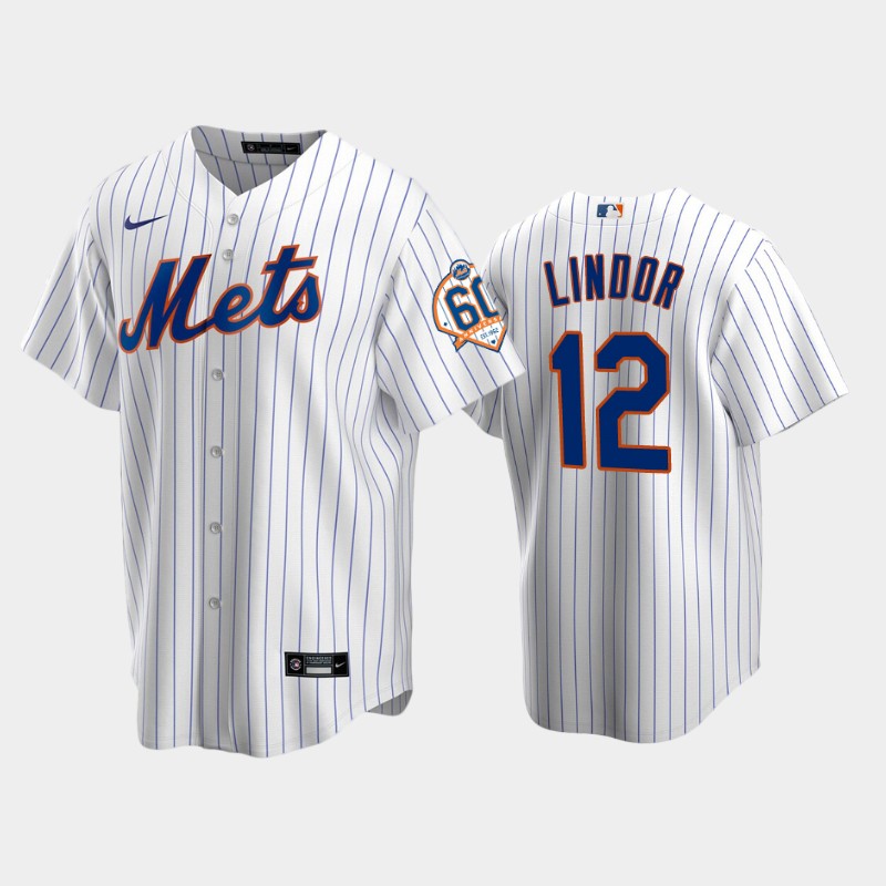 New York Mets #12 Francisco Lindor 60th Anniversary Replica White Men's Jersey