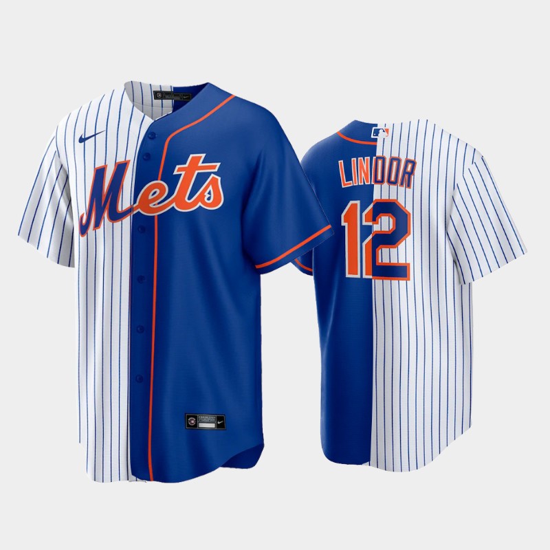 New York Mets #12 Francisco Lindor White-Royal Replica Home Split Jersey