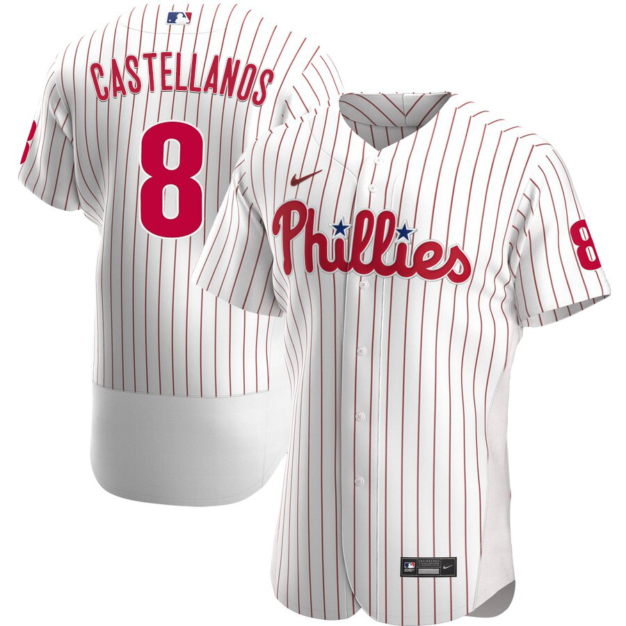 Philadelphia Phillies #8 Nick Castellanos Men's Nike White Home 2020 Authentic Player MLB Jersey