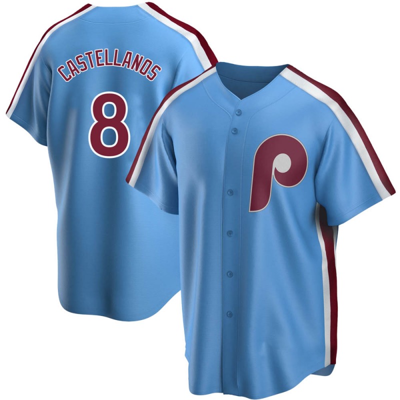 Philadelphia Phillies #8 Nick Castellanos Men's Nike Light Blue Road Cooperstown Collection Replica Player Jersey
