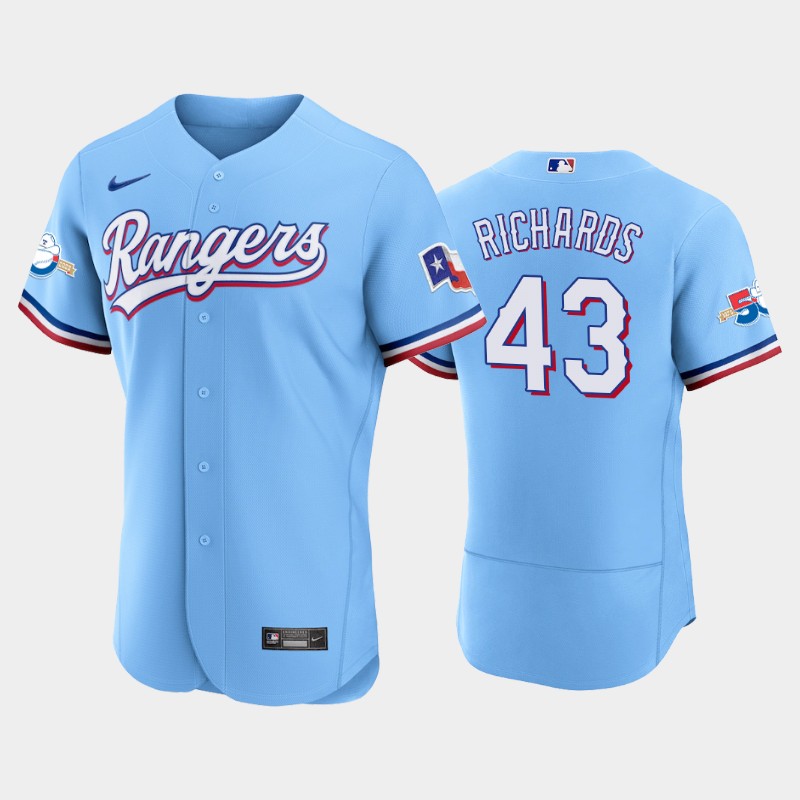 Texas Rangers #43 Garrett Richards Authentic 50th Anniversary Men's Nike Alternate MLB Jersey - Light Blue