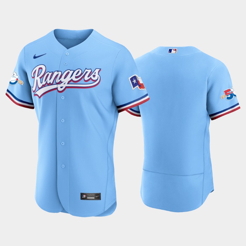 Texas Rangers Blank Authentic 50th Anniversary Men's Nike Alternate MLB Jersey - Light Blue