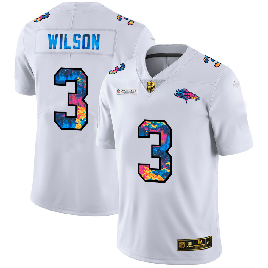 Denver Broncos #3 Russell Wilson Men's White Nike Multi-Color 2020 NFL Crucial Catch Limited NFL Jersey