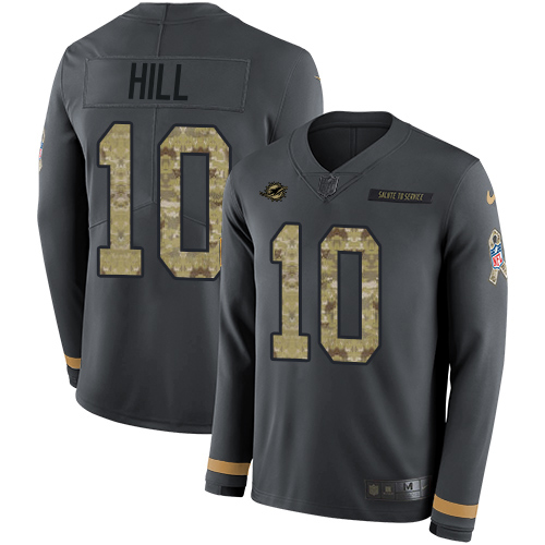 Nike Dolphins #10 Tyreek Hill Anthracite Salute to Service Men's Stitched NFL Limited Therma Long Sleeve Jersey