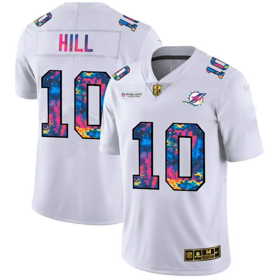Miami Dolphins #10 Tyreek Hill Men's White Nike Multi-Color 2020 NFL Crucial Catch Limited NFL Jersey