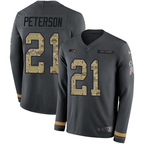 Nike Seahawks ##21 Adrian Peterson Anthracite Salute to Service Men's Stitched NFL Limited Therma Long Sleeve Jersey